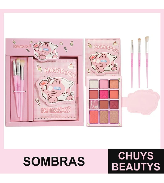 Set De Maquillaje Macaroon Con Sombra de 12 Colores + Brochas
