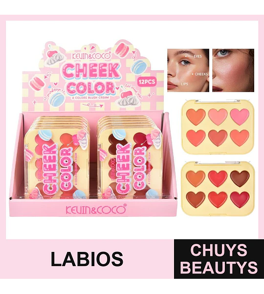 Paleta de Crema Para Ojos, Labios y Mejillas Cheek Color de 6 Colores (2 tonos)