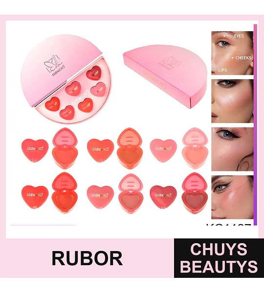Set de 6 Rubores en Crema en Forma de Corazón
