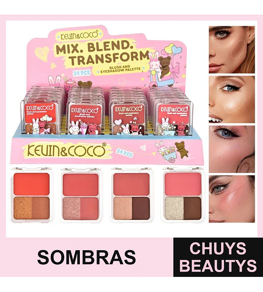 Mini Paletas de Sombras y Rubor (4 tonos)