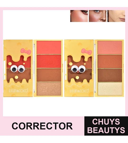 Paleta de Corrector, rubor e iluminador Melty Cheese de 4 colores (2 tonos)