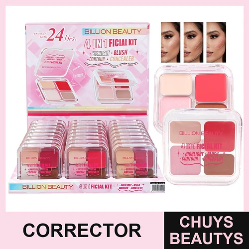 Mini Paleta 4en1 De Iluminador, Rubor, Contorno y Corrector - Chuys Beautys | Chuys Beautys