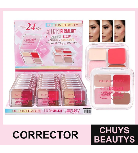 Mini Paleta 4en1 De Iluminador, Rubor, Contorno y Corrector