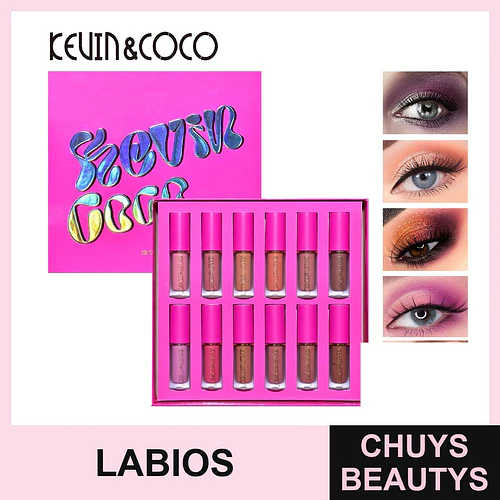 Set de 12 Labiales Líquidos Kevin & Coco con Acabado Mate y Brillo Variado - Chuys Beautys | Chuys Beautys