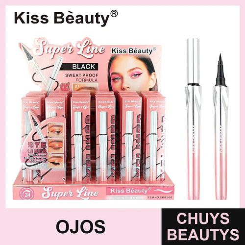 Delineador líquido negro de larga duración Kiss Beauty Super Line - Chuys Beautys | Chuys Beautys