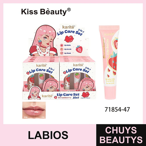 Set de Cuidado Labial 3 en 1 Fresa Karité Kiss Beauty - Chuys Beautys | Chuys Beautys