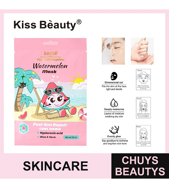 Mascarilla Facial Reparadora Post-Sol Sandía Kiss Beauty
