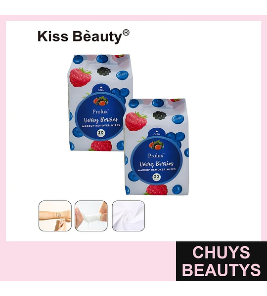 Toallitas Desmaquillantes Kiss Beauty Prolux Verry Berries, 72 Packs de 30 Hojas