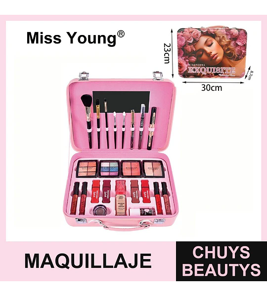 Kit de Maquillaje Completo Miss Young con Estuche Portátil Rosa