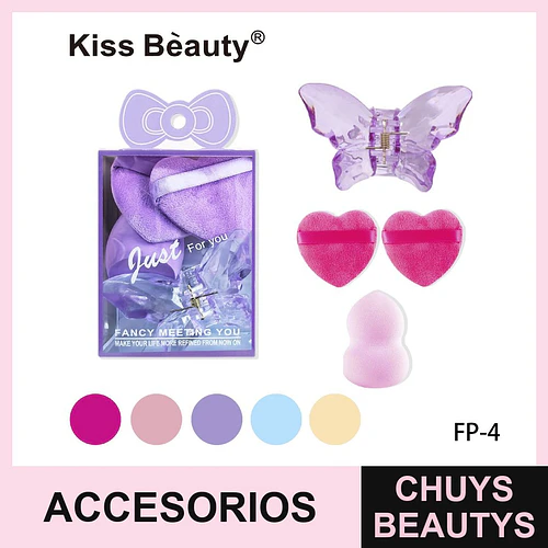 Set de Accesorios de Belleza Kiss Bèauty con Esponjas y Pinza Mariposa - Chuys Beautys | Chuys Beautys