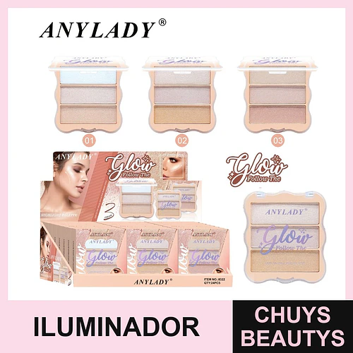 Paleta de Iluminadores 3 Tonos Efecto Glow ANYLADY Glow Follow The - Chuys Beautys | Chuys Beautys