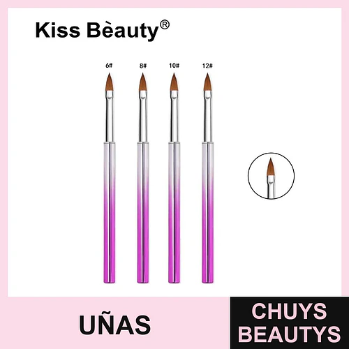 Pinceles profesionales Kiss Bèauty para nail art en gel y acrílico, set de 4 tamaños - Chuys Beautys | Chuys Beautys
