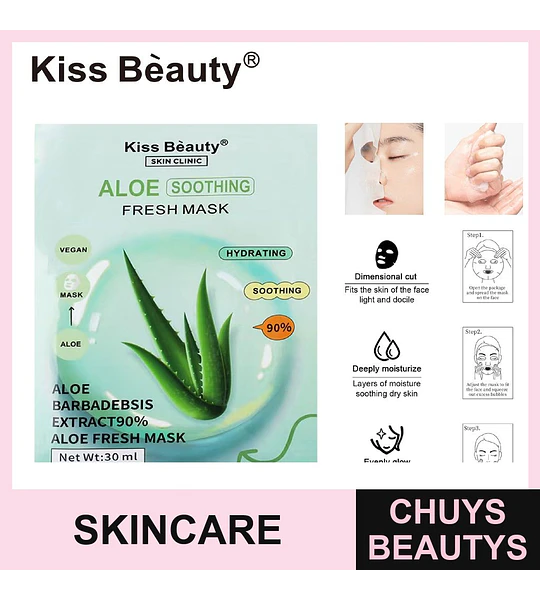 Mascarilla Facial Fresca de Aloe Soothing e Hidratante Kiss Beauty