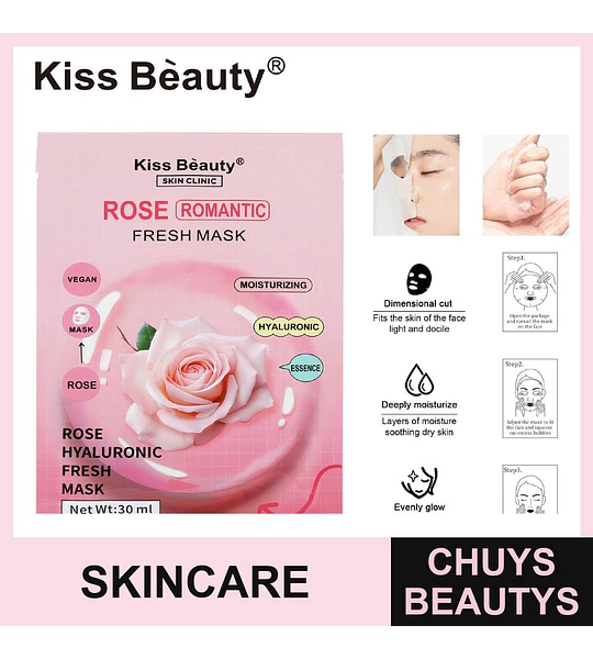 Mascarilla Facial Kiss Bèauty Rose Romantic Fresh Hidratante 30ml