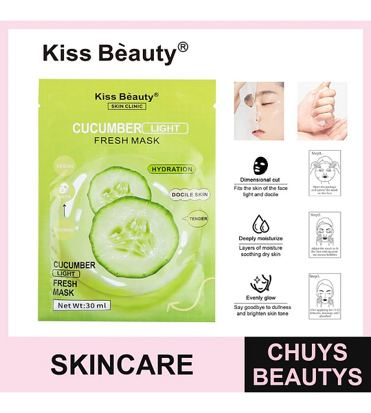 Mascarilla Facial Fresca de Pepino Hidratante Kiss Bèauty