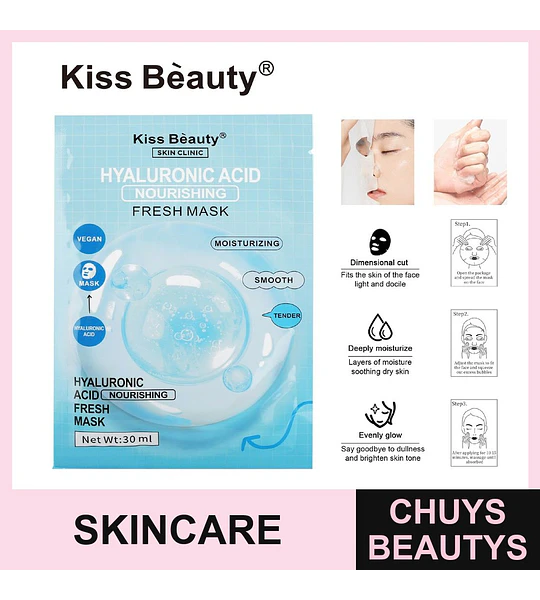 Mascarilla Facial de Ácido Hialurónico Nutritiva Kiss Beauty