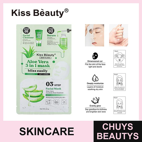 Mascarilla Facial 3 en 1 Aloe Vera Hidratante y Anti-edad Kiss Beauty - Chuys Beautys | Chuys Beautys