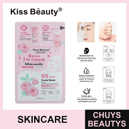 Mascarilla Facial 3 en 1 con Rosa Kiss Beauty para Hidratación y Calma - Chuys Beautys | Chuys Beautys