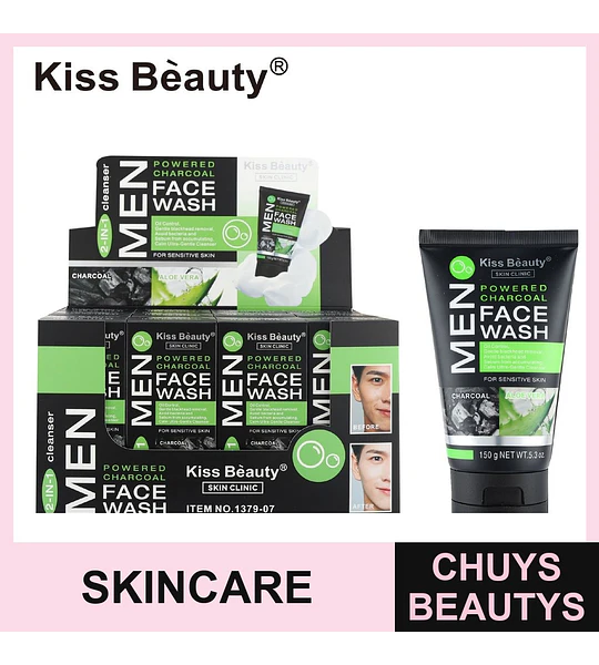 Limpiador Facial 2 en 1 Carbón Activado y Aloe Vera para Hombres Kiss Beauty
