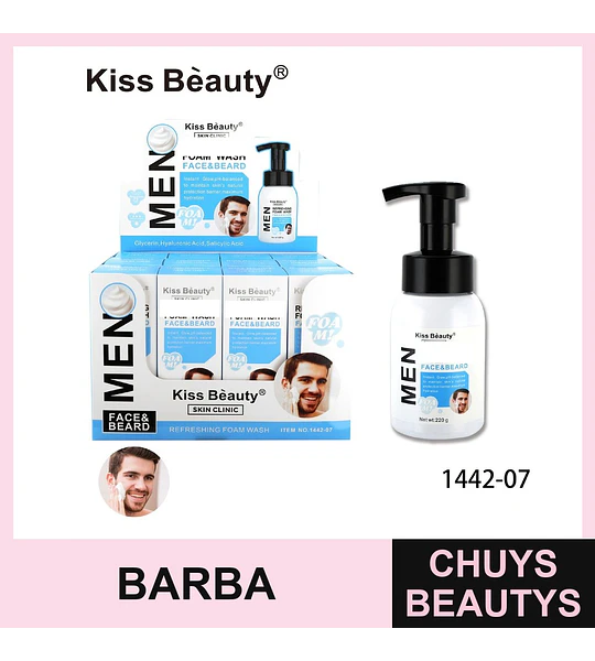Limpiador Facial y Barba en Espuma Refrescante para Hombres Kiss Beauty
