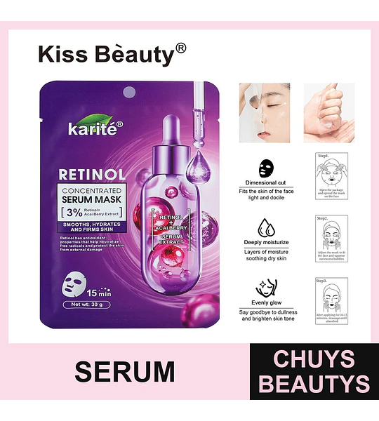 Mascarilla Facial de Serum con Retinol y Acai Berry Kiss Beauty
