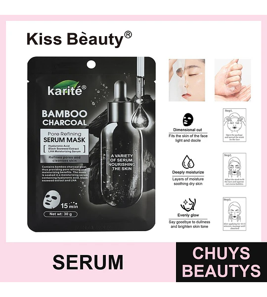 Mascarilla facial de carbón de bambú y sérum refinador Kiss Beauty