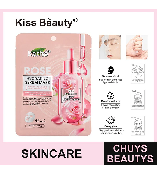 Mascarilla Facial Hidratante Profunda con Rosa y Ácido Hialurónico Kiss Beauty