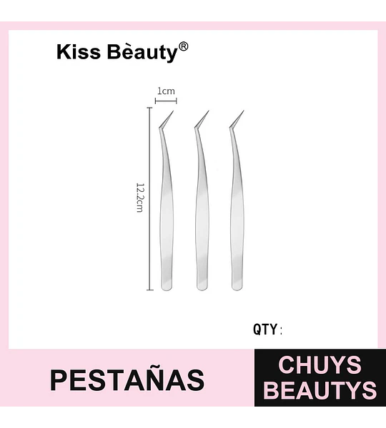 Pinzas de precisión para pestañas Kiss Bèauty, punta curva de acero inoxidable 12.2cm