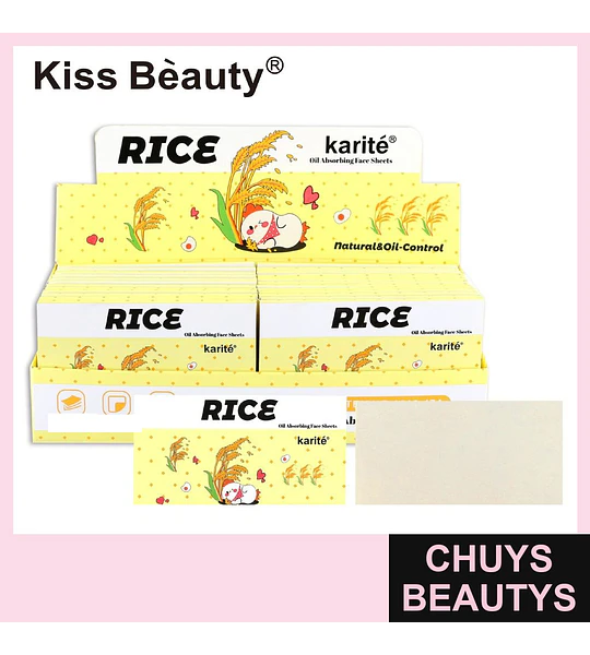 Papel Absorbente de Grasa Kiss Beauty Karité con Arroz para Control de Aceite