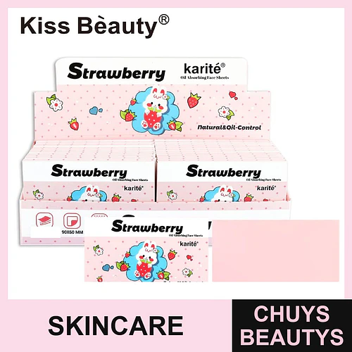 Papel Matificante Facial Kiss Beauty Karité Control de Grasa Fresa 100 Hojas - Chuys Beautys | Chuys Beautys
