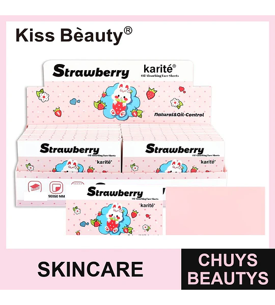 Papel Matificante Facial Kiss Beauty Karité Control de Grasa Fresa 100 Hojas