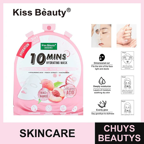 Mascarilla Facial Hidratante 10 Mins con Ácido Hialurónico y Durazno Kiss Beauty - Chuys Beautys | Chuys Beautys