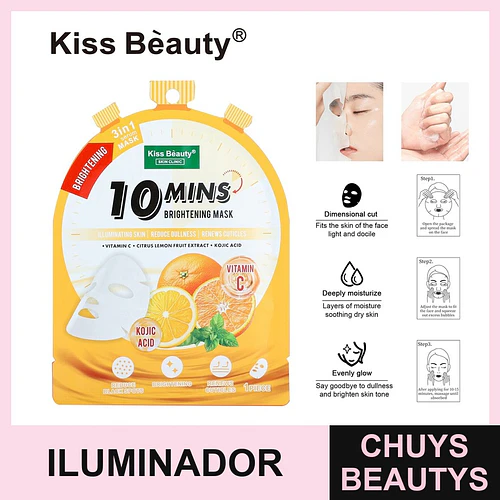 Mascarilla facial iluminadora Kiss Beauty Skin Clinic con Vitamina C y Ácido Kójico - Chuys Beautys | Chuys Beautys
