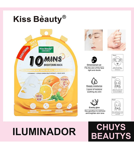 Mascarilla facial iluminadora Kiss Beauty Skin Clinic con Vitamina C y Ácido Kójico