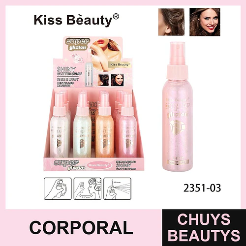 Spray de brillo corporal y capilar Kiss Beauty Super Glisten - Chuys Beautys | Chuys Beautys