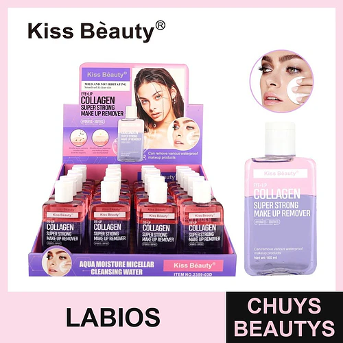 Desmaquillante Bifásico Súper Potente Ojos y Labios con Colágeno Kiss Beauty 100ml - Chuys Beautys | Chuys Beautys
