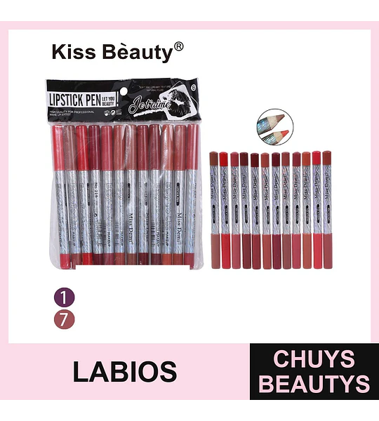 Set de 12 Lápices Labiales Cremosos Kiss Beauty Tono Variado