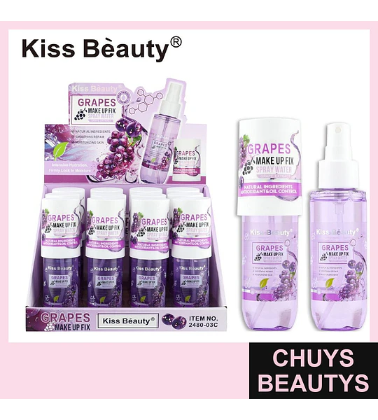 Spray Fijador de Maquillaje Kiss Beauty con Extracto de Uva Antioxidante