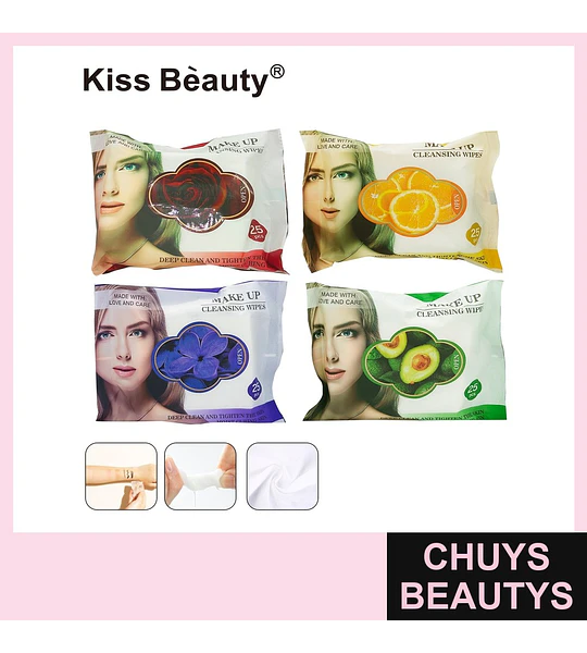 Toallitas desmaquillantes Kiss Beauty con extractos naturales, 25 unidades