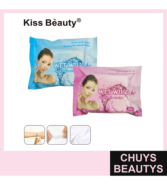 Toallitas húmedas desmaquillantes suaves Kiss Bèauty para piel sensible