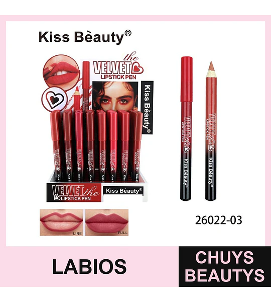 Lápiz Labial Velvet Kiss Bèauty para Delineado y Relleno de Labios