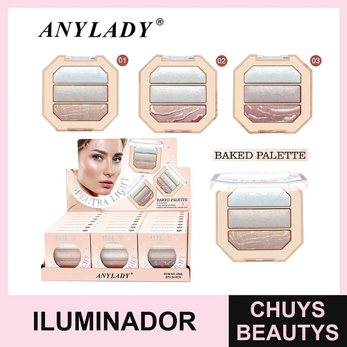 Paleta de iluminadores horneados Anylady Spectra Light para luminosidad duradera - Chuys Beautys | Chuys Beautys