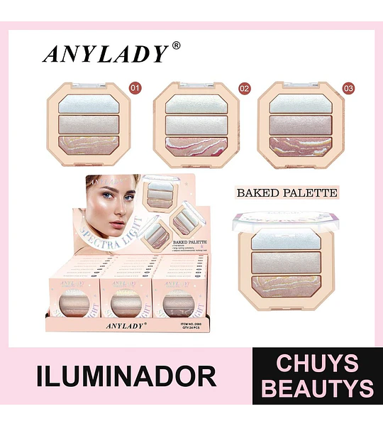 Paleta de iluminadores horneados Anylady Spectra Light para luminosidad duradera