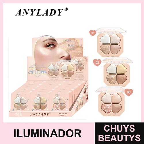 Paleta de Iluminadores Horneados ANYLADY con 4 Tonos Clover Shine - Chuys Beautys | Chuys Beautys