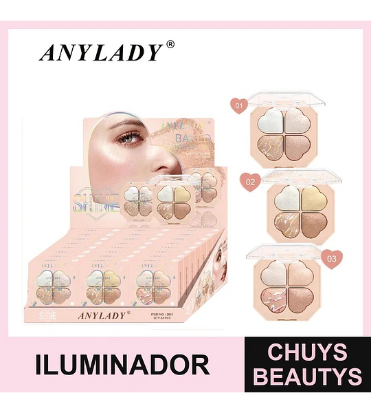 Paleta de Iluminadores Horneados ANYLADY con 4 Tonos Clover Shine
