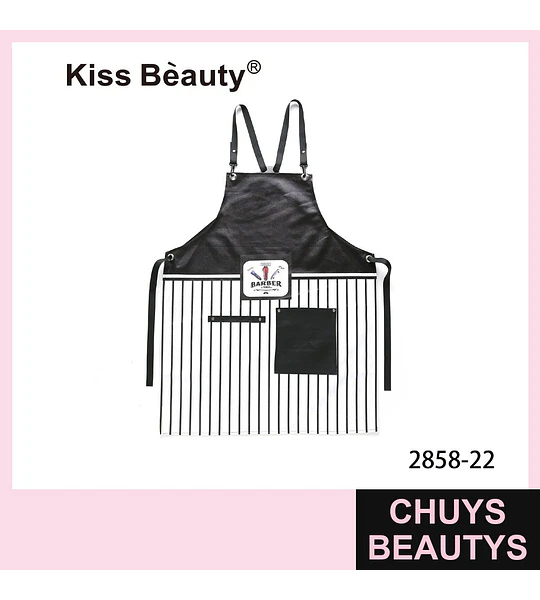 Delantal de barbero profesional Kiss Bèauty con diseño a rayas y bolsillos