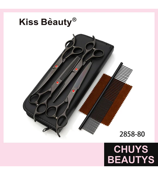 Set de Tijeras Profesionales para Peluquería Kiss Bèauty de Acero Inoxidable Negro