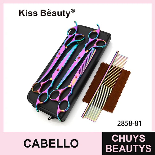 Set profesional de tijeras y peine iridiscente Kiss Bèauty para corte de cabello - Chuys Beautys | Chuys Beautys