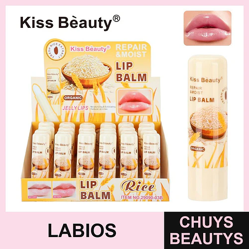 Bálsamo labial Kiss Beauty reparador e hidratante con extracto de arroz orgánico - Chuys Beautys | Chuys Beautys