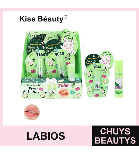 Bálsamo labial hidratante Kiss Beauty Power Lip Balm con aroma a pera